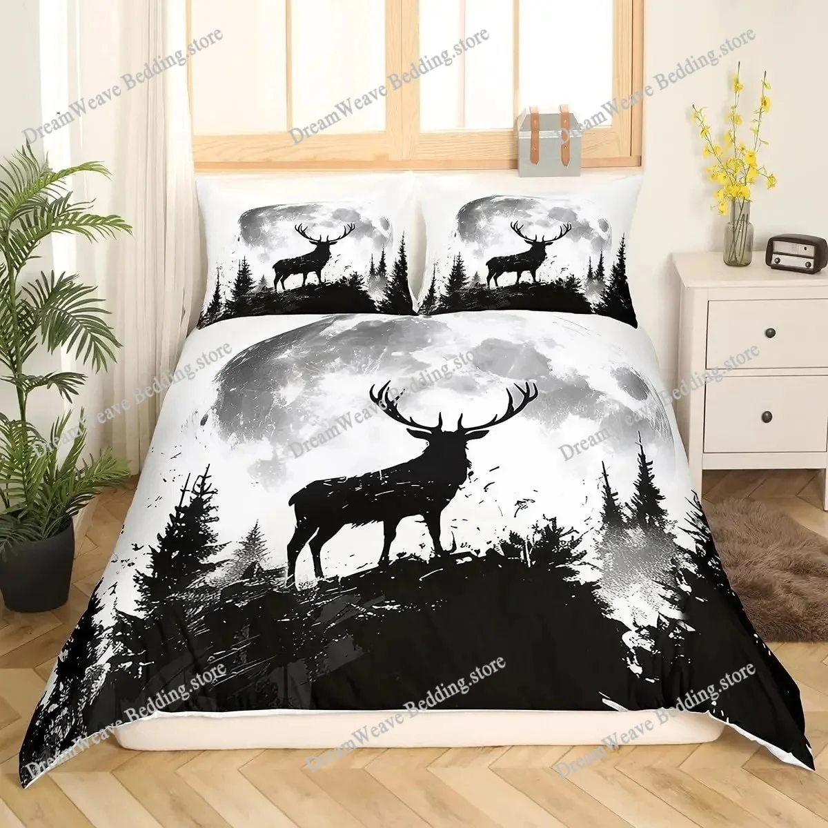 Hunting And Camping In Forest - Housse de couette motif cerf et