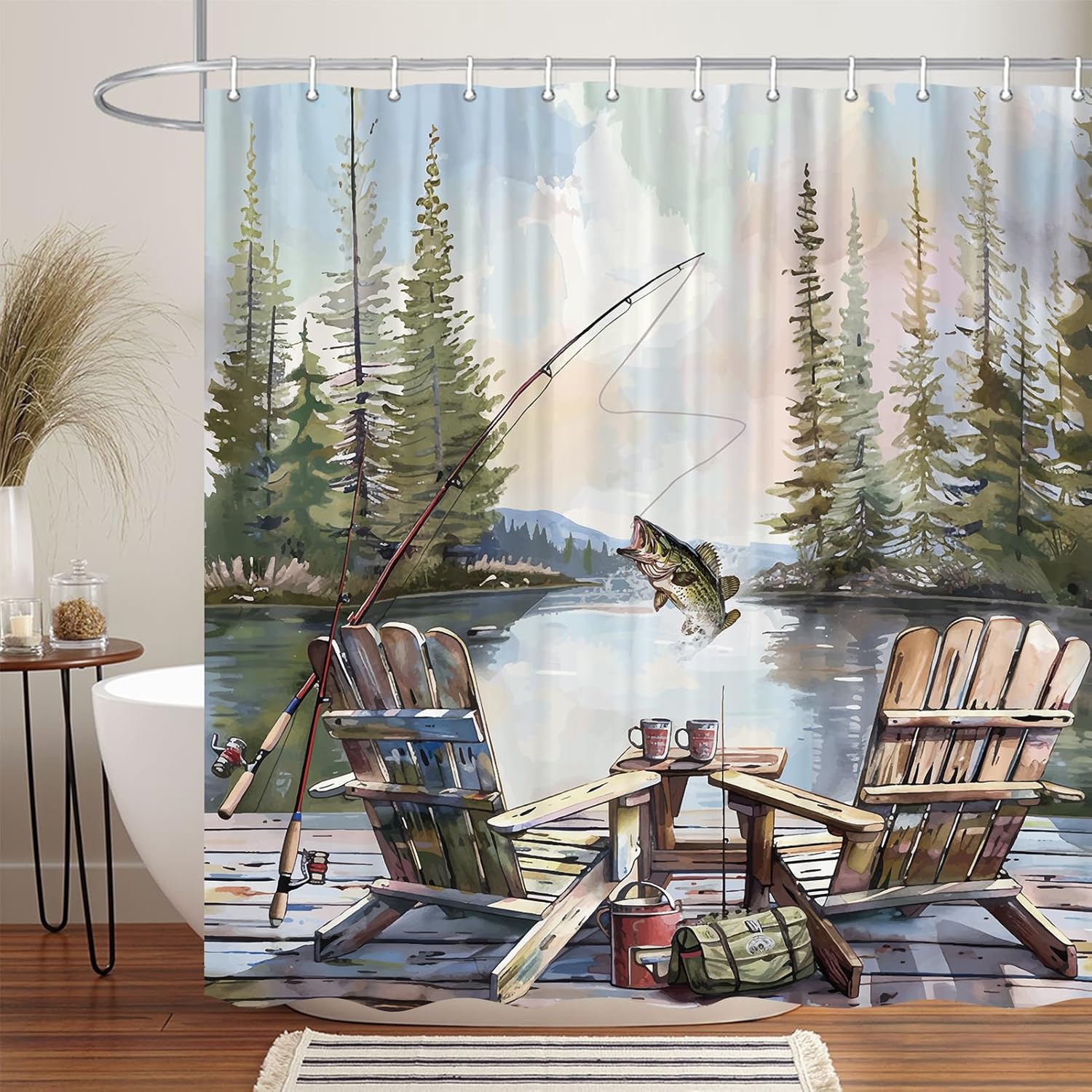 Rideau de douche rustique sur  - Hunting And Camping In Forest avis et prix