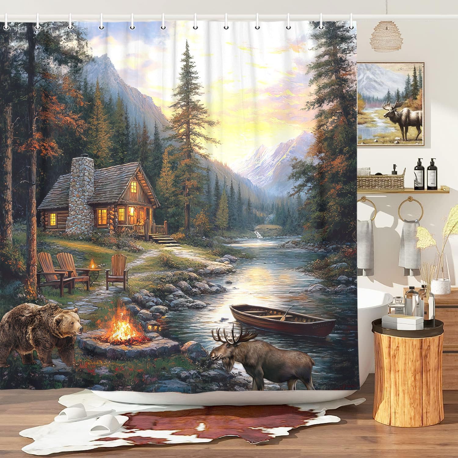 Rideau de douche rustique avec - Hunting And Camping In Forest avis et prix